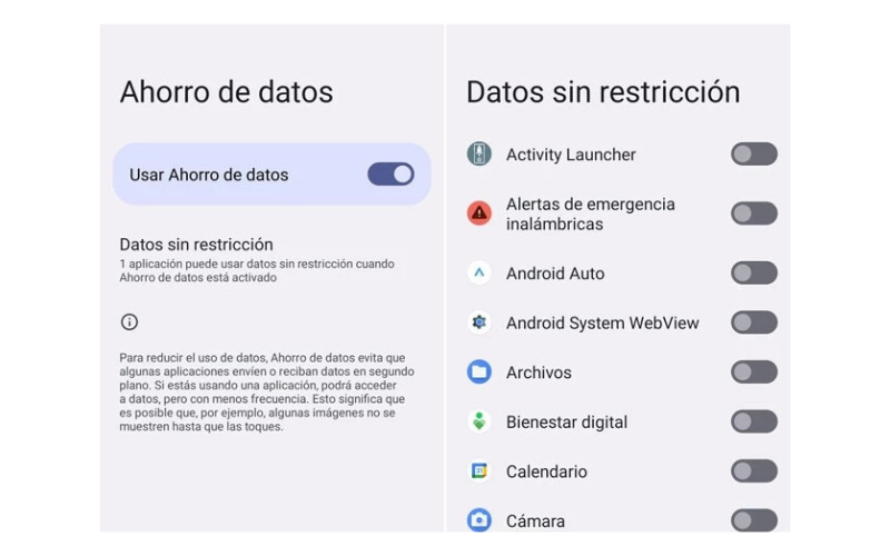 Ahorro de datos Android.